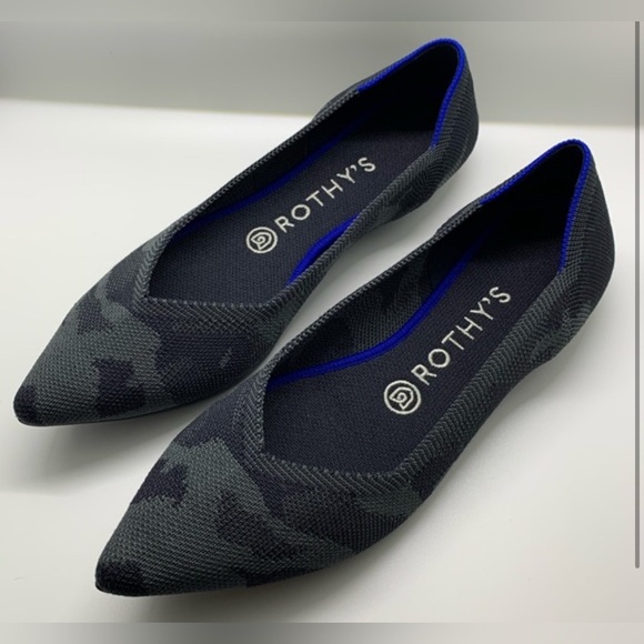 Rothy’s The Point Dark Gray Camo Flats Size 8 Womens Retired Style Washable Knit